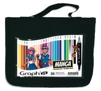 Graph'it Marqueurs à alcool double pointe Fine & Chisel – 24 marqueurs Manga en trousse à crayons