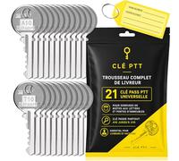 TROUSSEAU COMPLET DE LIVREUR 21 CLÉ PASS PTT UNIVERSELLE | POUR SERRURES DE BOÎTES AUX LETTRES ET PORTES D’IMMEUBLES | CLÉ PASSE PARTOUT A10 JUSQU'À U10 | ESSENTIEL POUR LIVREURS ET FACTEURS