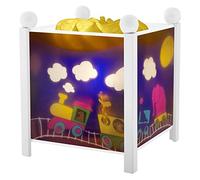 TROUSSELIER - Le Train du Voyage - Veilleuse - Lanterne Magique - Idéal Cadeau Enfant - Dessin animé - Lumière rassurante - Couleur Bois Blanc - Ampoule 12V 10W inclue - Prise Elec. UK