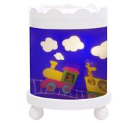 TROUSSELIER - Le Train du Voyage - Veilleuse - Manège Magique - Idéal Cadeau Enfant - Dessin animé - Lumière rassurante - Couleur Bois Blanc - Ampoule 12V 10W inclue - Prise Elec. EU