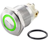 TRU COMPONENTS TC-7494692 TC-GQ16F-10E/L/G/12V/S Bouton-poussoir antivandalisme 48 V/DC 2 A 1 x Off/(On) à rappel vert IP65