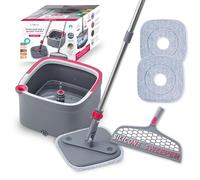 True & Tidy True Clean SPIN-800A Système de Seau et serpillère avec serpillère à Double Compartiment, balayeuse en Silicone, 2 serpillères épaisses et lavables en Microfibre