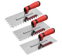 Truelle crantée Soft-Grip pour carrelage Sol, 3 pièces Truelle dentée, 3 mm, poignée Souple, Design Ergonomique, spatule de lissage, pour travaux de Construction et de rénovation