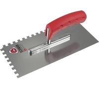 Truelle de lissage longueur 280 mm largeur 130 mm denture 10x10 inoxydable avec manche en bois acier inoxydable épaisseur 0,7 mm