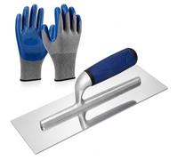 Truelle Platoir à Lisser Inox 120 x 300 mm, Truelle de Lissage Acier Inoxydable avec Poignée Ergonomique Antidérapante, Taloche Enduit Professionnelle pour Plâtre, Mortier, Ciment, Mastic, + Gants