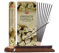 TRUMIRI Lot de 120 bâtons d'encens Vanille française : 1 lot de 120 bâtonnets (1 boîte de 6 paquets, chaque paquet contient 20 bâtons) avec porte-encens Trumiri