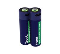 Trust Batterie Rechargeable AA 1700mAh USB-C, 2 Piles, Recharge 2h, 800 Cycles, Protection Court-Circuit, 50mm x 1.4cm