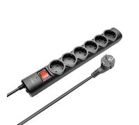 Trust Multiprise Electrique 6 Prises, Prise Multiple 180 cm, Fiche Type F | Protection Contre les Surtensions et Interrupteur, Rallonge Electrique pour Bureau Maison, Noir