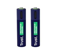 Trust Batterie Rechargeable AAA 500mAh USB-C, Set de 2, Rechargement 1h, 800 Cycles, Protection Court-Circuit, Dimensions 10x44mm