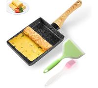 Trusttread poele omelette japonaise,tamagoyaki poêle rectangulaire,revêtement antiadhésif poêle à omelette avec spatule en silicone et pinceau à huile (Noir)
