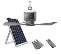 TRUYOK Ventilateur de Plafond Solaire Batterie Ventilateur de Camping avec Des Crochets LED Dimmable Ventilateur Plafond avec Télécommande pour Chambre à Coucher Camping Jardin L'extérieur