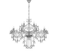 TRY-YEAN Lustre Cristal 15 Bars Vintage Lustre Transparent Cristal K9 Lustre Baroque Pampille Suspension Lampe de Plafond avec Chaîne Réglable pour Chambre, Salon, Salle à Manger, Restaurant, E14
