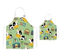 TRYTUTRY Parent Child Tabliers avec Poche - Joli Ensemble de Tabliers pour Enfants et Adultes, Réglable Boucle de Cou Tabliers pour Artistes Chefs Cuisine, Cow, Bambini e adulti