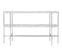 TS Table Console H72 2 Étagères Acier Poli/Marbre de Carrare Blanc