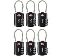 TSA, cadenas à combinaison à 3 chiffres, câble de sécurité, lot de 6, couleur noire