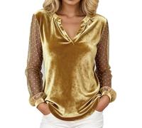 Tshirt Sport Femme, Blouse De Travail Femme à en Velours à Col en V Et Bordure en Dentelle Élégant Et Tendance
