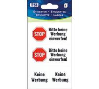 TSI 55201 Lot de 1 étiquette avec inscription en allemand "Bitte keine Werbung steckfen", impression sur film, contenu : 1 feuille