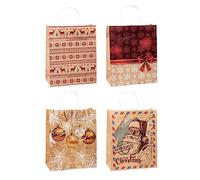 TSI Sac cadeau en papier kraft pour Noël, lot de 12, taille : grand (32 x 26 x 12 cm), N° d'art. 88311