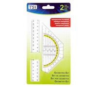 TSI Set de Géométrie en Plastique Transparent (Règle 17 cm et Équerre de Géométrie 16 cm) avec Bords Anti-Taches, N° d'Art. 46303