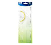 TSI Set de Géométrie en Plastique Transparent (Règle 17 cm, Règle 30 cm et Équerre de Géométrie 16 cm) avec Bords Anti-Taches, N° d'Art. 46293