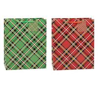 TSI Tartan 87312 Lot de 12 sacs cadeaux Taille L (H x l x P) 32 x 26 x 13,5 cm