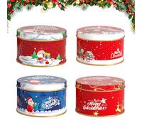 TSLBW 4 Pièces Boîtes à Biscuits de Noël Père Noël Elk Boîtes Vides avec Couvercles Bocal à Bonbons Conteneurs de Fabrication de Bougies pour DIY Bougies Thé Épices Cadeaux de Fête (Circulaire)