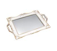 Tstarer Plateau miroir carré décoratif antique avec cadre doré, organiseur de bijoux et cosmétiques pour commode, carré, 24,1 x 36,8 cm (l x L) (blanc)