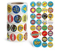 TSUOUKL 2000 Pièces Autocollants de Récompense pour Enfants - 4 Rouleaux avec 32 Designs - Stickers Ronds de 2,5 cm pour Enseignants et Parents - Motivation pour École et Maison