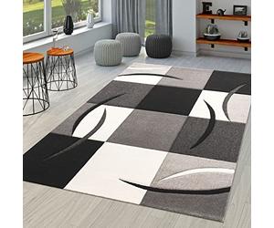 TT Home Salon Tapis De Salon Poils Ras Moderne Aspect 3D Design Géométrique À Vagues, Couleur:Noire-Blanc, Dimension:120x170 cm