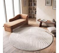 TT Home Shaggy Tapis Chambre Haut Poil Bohème Scandi Abstrait Unis Lavable Geometrique, Crème 1, 160 cm Rond