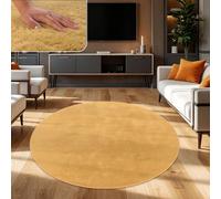 TT Home Shaggy Tapis Haut Poil Peluche Unis Modern, Couleur:Jaune, Dimension:160 cm Rond