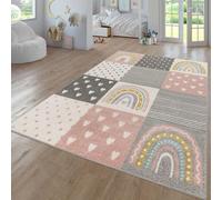 TT Home Tapis Chambre Enfant Bebe Fille Garcon Moderne Arc-en-Ciel Nuage Motif Animal Multicolore, Couleur:Gris Rose Crème, Dimension:133x190 cm