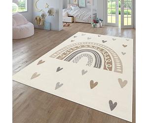 TT Home Tapis Chambre Enfant Bebe Fille Garcon Moderne Arc-en-Ciel Nuage Motif Animal Multicolore, Couleur: Beige, Dimension:133x190 cm