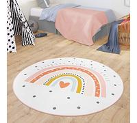 TT Home Tapis Chambre Enfant Tapis Bébé Motif Arc-en-Ciel Moderne Design Coeur, Couleur:Crème, Dimension:150 cm Rond