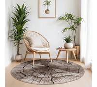 TT Home Tapis Créateur Élégant Salon Aspect Tronc d'arbre Nature Gris Brun Beige, Dimension:160 cm Rond