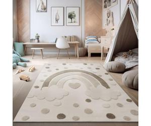 TT Home Tapis de Chambre d'enfant Tapis de Jeu Effet 3D Arc-en-Ciel Motif Loop Structure bou Doux Tons naturels Facile, Dimension:160x220 cm