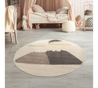 TT Home Tapis De Jeu Chambre Enfant Garcon Fille Soleil Soft 3D Modern Peluche, Couleur:Beige Foncé Crème Foncée, Dimension:120 cm Rond