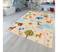 TT Home Tapis De Jeu Chambre Enfant Garcon Fille Voitures Motif Animal Antidérapant, Couleur:Vert Jaune Crème, Dimension:160x220 cm