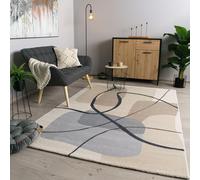 TT Home Tapis De Salon à Poils Courts Moderne Soft Pelucheux Design Abstrait Robuste, Couleur:Gris Crème, Dimension:200x290 cm