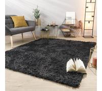 TT Home Tapis De Salon Tapis Shaggy Poil Long Doux Peluche Design Moderne Monochrome, Couleur: Gris Anthracite, Dimension:60x100 cm