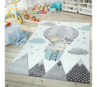 TT Home Tapis Enfant Aspect 3D Contours Découpés Animaux Jungle Ballon Motif Crème, Couleur:Crème, Dimension:120x170 cm