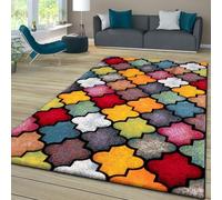 TT Home Tapis Pile Courte Chambre Adulte Salon Modern Motif Geometrique Moucheté 3D Multicolore, Couleur: Rouge Bleu Jaune, Dimension:240x330 cm