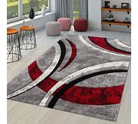 TT Home Tapis Pile Courte Chambre Adulte Salon Modern Vintage Abstrait Motif Geometrique, Couleur:Gris Rouge Beige, Dimension:200x290 cm