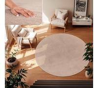 TT Home Tapis Poil Ras Tapis De Salon Monochrome Design Moderne Lavable, Couleur: Beige, Dimension:120 cm Rond