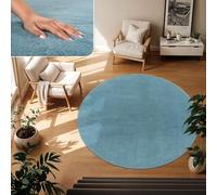 TT Home Tapis Poil Ras Tapis De Salon Monochrome Design Moderne Lavable, Couleur: Bleu Clair Turquoise, Dimension:80 cm Rond