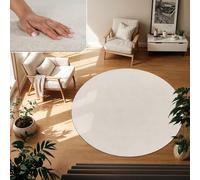 TT Home Tapis Poil Ras Tapis De Salon Monochrome Design Moderne Lavable, Couleur: Crème, Dimension:200 cm Rond