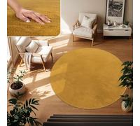 TT Home Tapis Poil Ras Tapis De Salon Monochrome Design Moderne Lavable, Couleur: Jaune Foncé Moutarde Jaune, Dimension:80 cm Rond