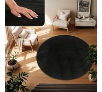 TT Home Tapis Poil Ras Tapis De Salon Monochrome Design Moderne Lavable, Couleur: Noir, Dimension:160 cm Rond