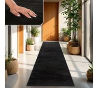 TT Home Tapis Poil Ras Tapis De Salon Monochrome Design Moderne Lavable, Couleur: Noir, Dimension:60x100 cm