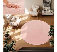 TT Home Tapis Poil Ras Tapis De Salon Monochrome Design Moderne Lavable, Couleur: Rose, Dimension:80 cm Rond